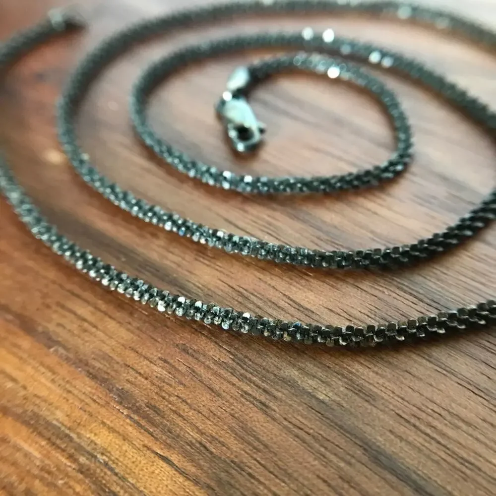 Black Rhodium Plate 925 Italy Twisted Rock Sparkle Rope Chain Necklace 20